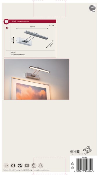 Paulmann LED Bilderleuchte Beam Thirty, 6 Watt, warmweißes Licht, zur Wandmontage, inklusive Produktverpackung