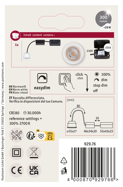 LED Einbaustrahler mit Easydim Funktion und Maßzeichnung inklusive fuenf Jahren Garantie