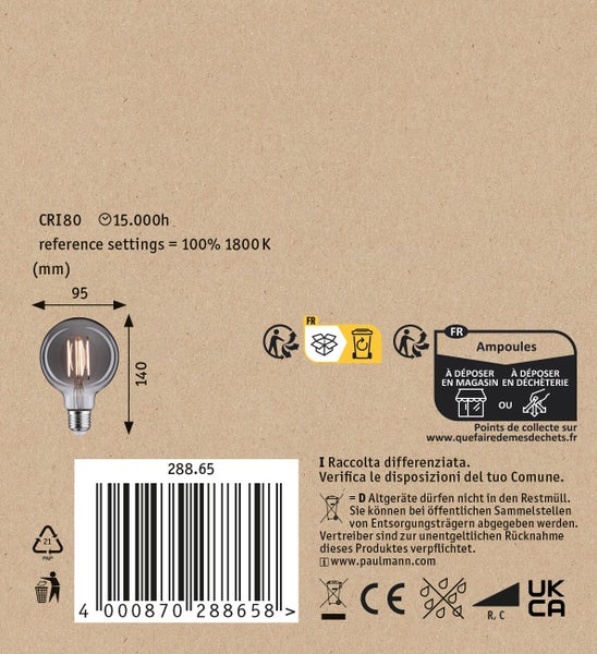 Technische Zeichnung und Informationen einer Paulmann LED Lampe mit Artikelnummer 288.65.