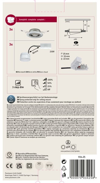 Paulmann LED Einbaustrahler Set 3-teilig, GU10 4 Watt, 400 Lumen, warmweiß, schwenkbar inklusive Leuchtmittel, Anschlussboxen und 5 Jahre Garantie.