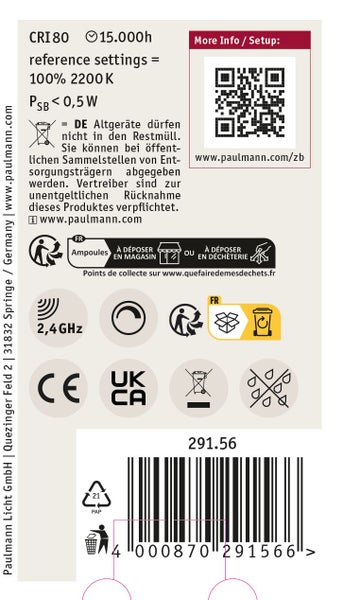Runder LED Einbaustrahler aus gebürstetem Metall mit Multi-Color Lichtfunktion und Zigbee Logo.