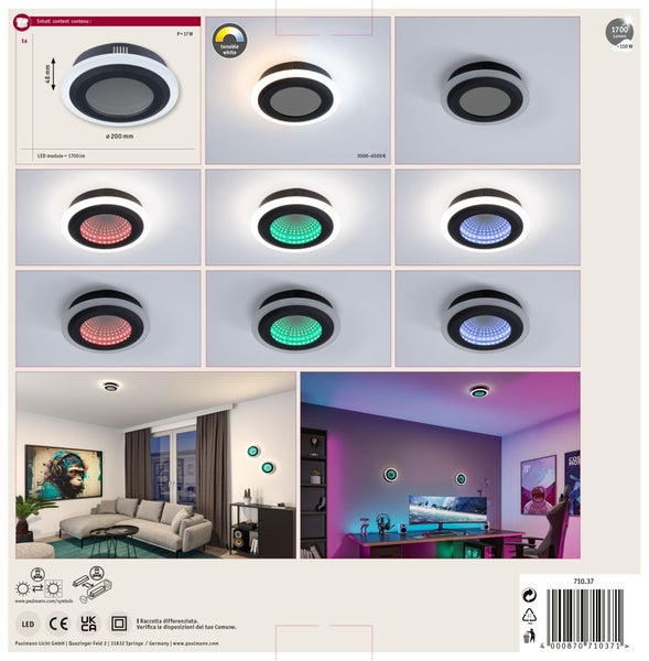 LED Deckenleuchte mit verstellbarer Farbtemperatur und RGB-Farbwechsel-Funktion für vielseitige Lichtstimmungen in verschiedenen Wohnräumen.