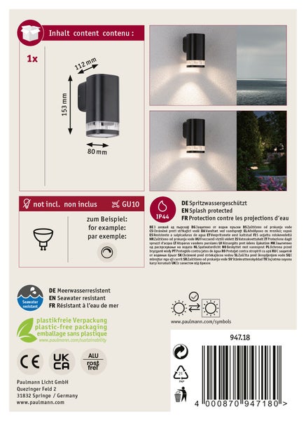 Rechteckige LED Wandleuchte für den Außenbereich mit 350 Lumen und IP44 Schutzart für Spritzwasser
