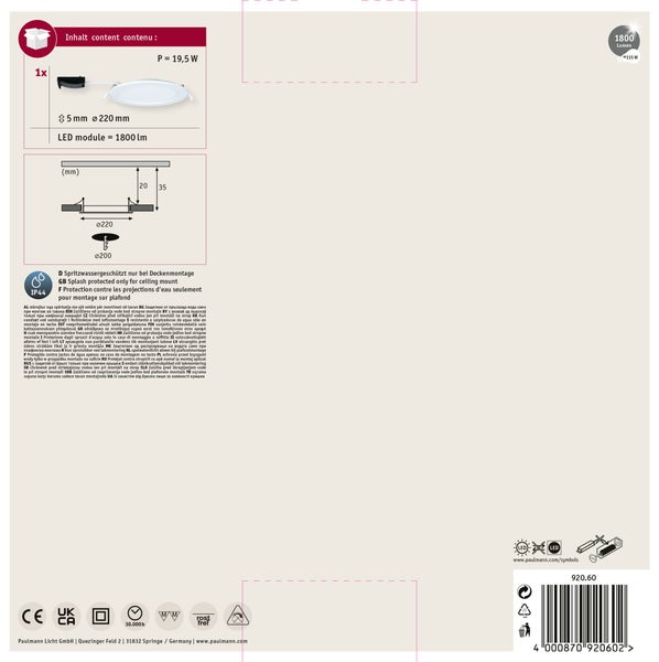 Quadratische LED Deckenleuchte Atria Shine von Paulmann mit einstellbarer Lichtfarbe und Backlight Funktion in der Verkaufsverpackung