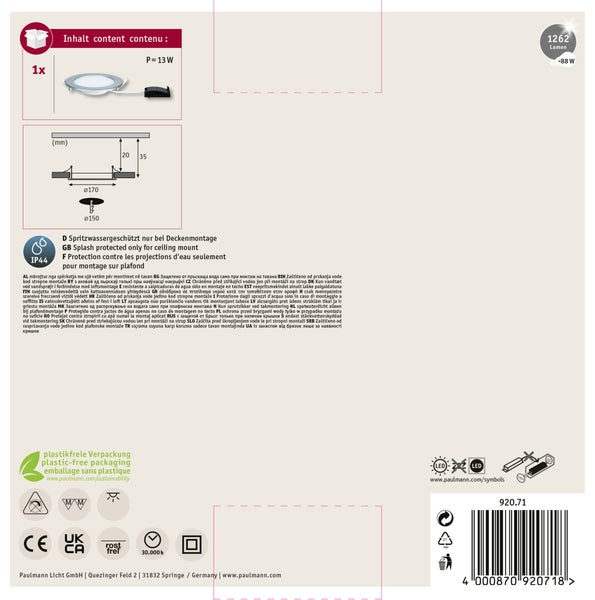 Runde Paulmann Atria LED Deckenleuchte mit 14 Watt und 1500 Lumen in der Produktverpackung