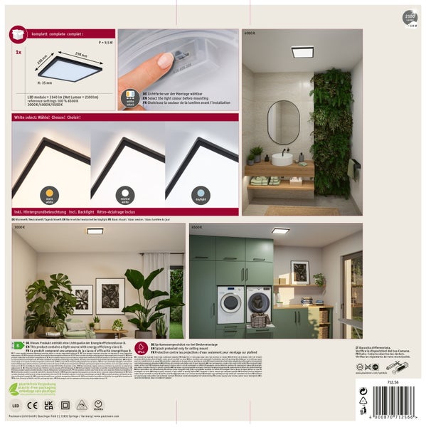 LED Panel Atria Shine White Select IP44 eckig 298x298 mm 15,7W 2100lm White Select Schwarz