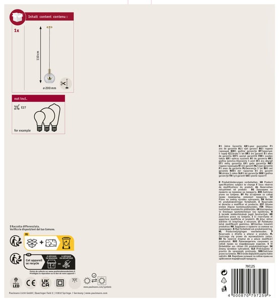 Paulmann LED Leuchtmittel 29095 Produktetikett mit Energieeffizienzklasse F und technischen Informationen.