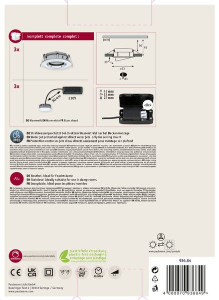 Set von drei Paulmann LED Lampen E27, 2,5 Watt, 525 Lumen, warmweiß 3000 Kelvin, inklusive Produktverpackung