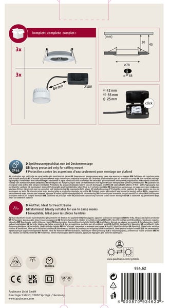 Verschiedene Paulmann Leuchten in Verpackungen gekennzeichnet als B Ware mit Hinweisen zu Garantie und Produktqualität