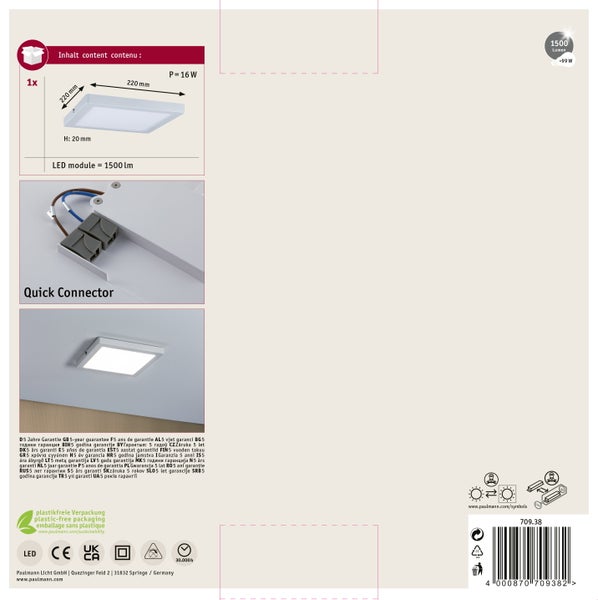 Paulmann Atria LED Panel quadratisch weiß matt 14 Watt neutralweiß mit Schnellverbinder inklusive Verpackung.