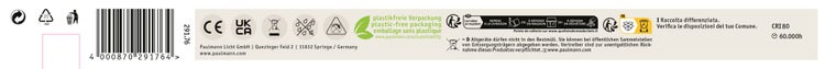 Produktetikett mit Barcode, Recycling Symbolen, CE Kennzeichnung, UKCA Kennzeichnung und Herstellerinformationen der Paulmann Licht GmbH.
