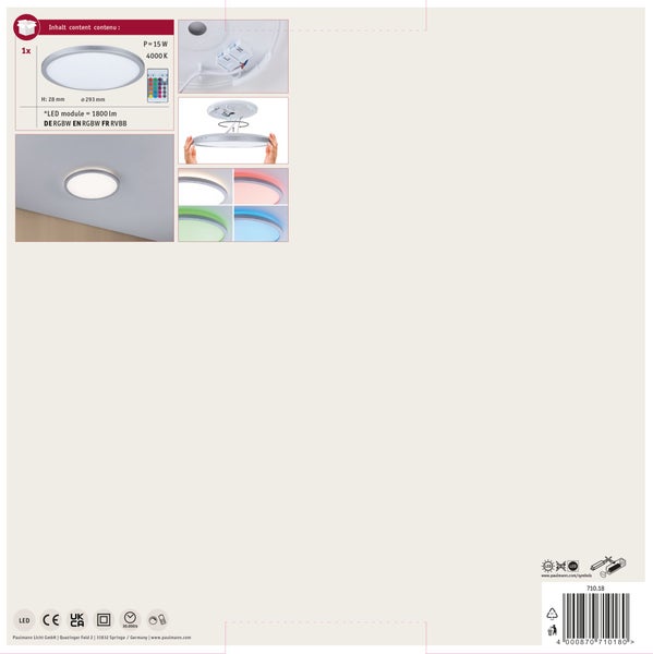 Packungsinhalt LED Stripe: zwei Millimeter, 1000 Zentimeter, zehn Millimeter, 36,8 Watt Leistung, 36 Voltampere