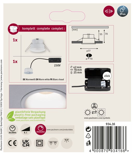 LED-Einbauleuchte Nova, drei verkettbare Leuchten, GU10-Leuchtmittel, 75 Millimeter Einbautiefe, für 230 Volt Direktanschluss.