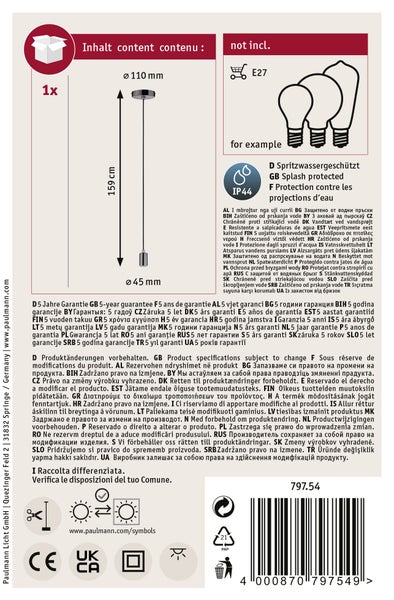 Paulmann LED Globe Lampe E27, 7 Watt, entspricht 60 Watt, 806 Lumen, warmweiß 2700 Kelvin, dimmbar, mit Verpackung