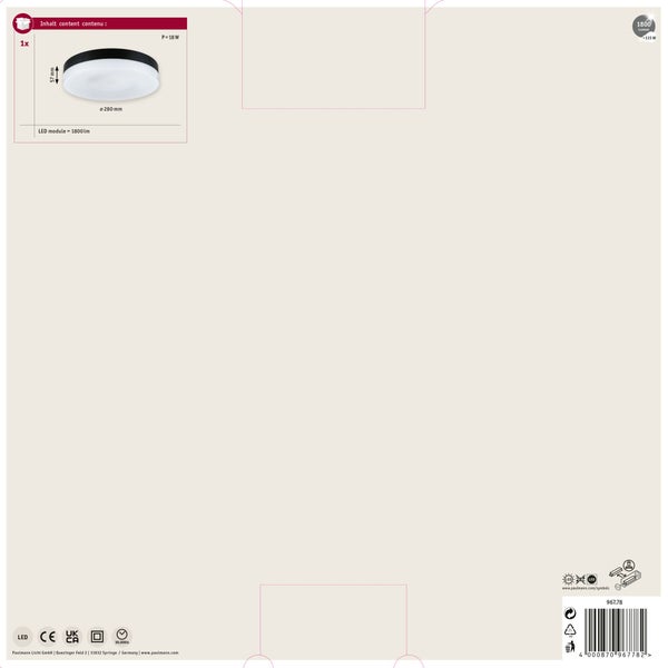 LED Deckenleuchte 3-Step-Dim Amalie 2700K 1000lm 230V 16W dimmbar Schwarz matt