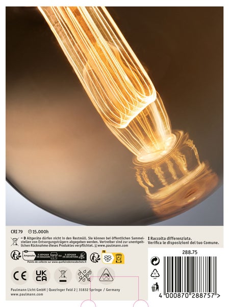 LED Transformator von Paulmann mit Abmessungen und Installationsanleitung auf der Verpackungsrückseite