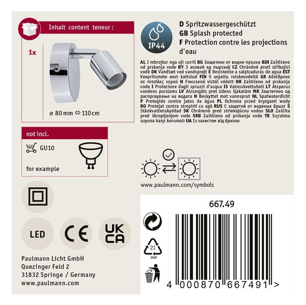 Spotlight Carolina IP44 GU10 230V max. 10W dimmbar Chrom