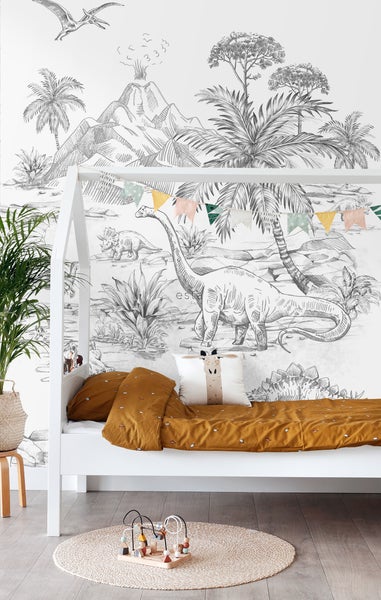 ESTAhome Fototapete Dinosaurier Schwarz-Weiß - 200 x 279 cm - 159237