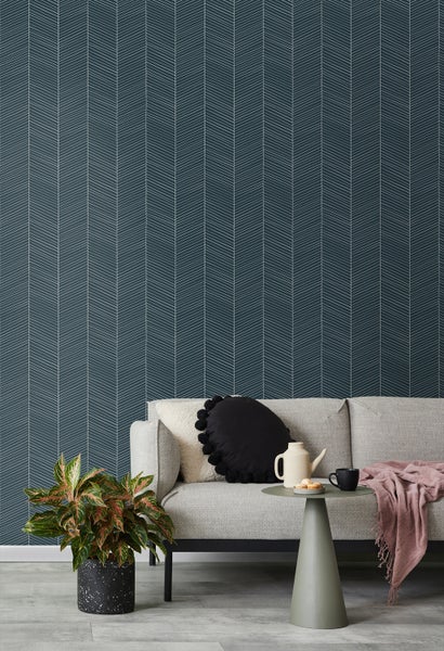 Walls4You Tapete Fischgrätmuster Blau - 0,53 x 10,05 m - 935324