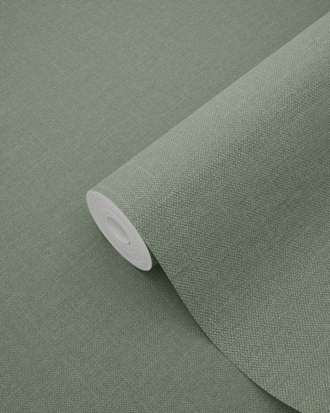 ESTAhome Tapete Leinen-Optik Jadegrün - 53 cm x 10.05 m - 148745