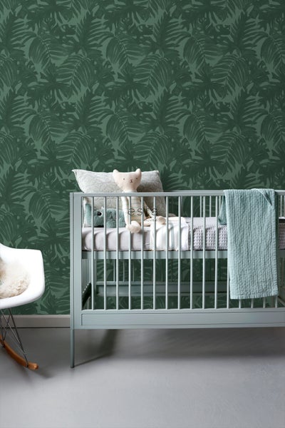 ESTAhome Tapete tropische Blätter Emeraldgrün - 53 cm x 10.05 m - 138991