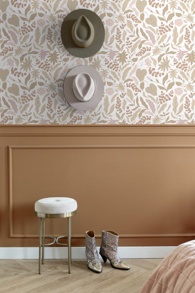 ESTAhome Tapete Blätter und Blumen Beige und Rosa - 50 x 900 cm - 131047