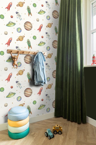 Sanders und Sanders Tapete Weltraum Weiß, Grün und Rot - 53 cm x 10.05 m - 935346