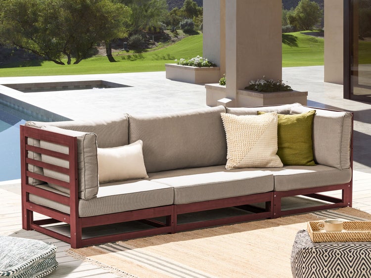 Gartensofa 3-Sitzer TRANI modular Akazienholz Dunkelrot