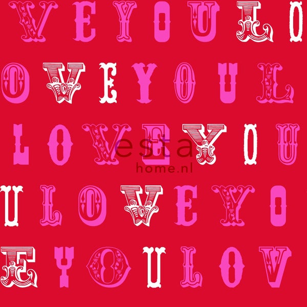 ESTAhome Tapete love you - Sprüche Rot und Rosa - 53 cm x 10.05 m - 136834