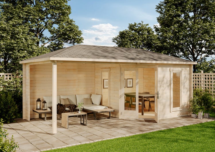 Alpholz 5-Eck Gartenhaus Liwa aus Massiv-holz mit 40 mm Wandstärke inklusive Montagematerial, 595 x 300 cm Ohne Imprägnierung