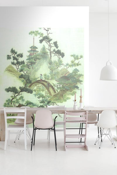 ESTAhome Fototapete Chinoiserien Grün und Braun - 232,5 cm x 2,79 m - 158114