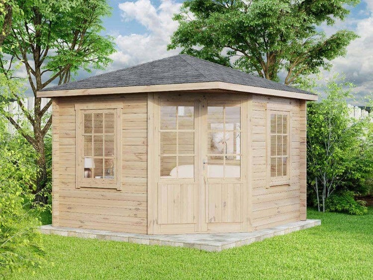 Alpholz 5-Eck Gartenhaus Monica aus Massiv-Holz, Gerätehaus mit 40 mm Wandstärke, Garten Holzhaus mit Imprägnierung (pinie), Geräteschuppen Größe: 300 x 300 cm, Spitzdach