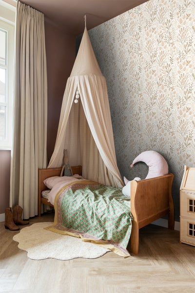 ESTAhome Tapete Blätter und Blumen Weiß und Beige - 50 x 900 cm - 131389