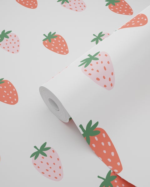 ESTAhome Tapete Erdbeeren Weiß und Rosa - 50 x 900 cm - 131650