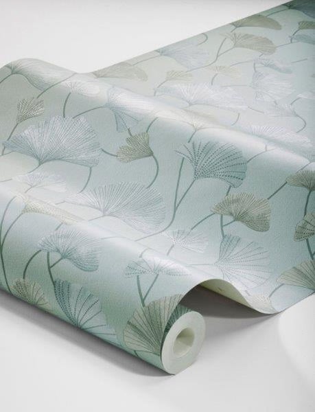 Borastapeter Tapete Ginkgoblätter Graublau - 53 cm x 10.05 m - 660867