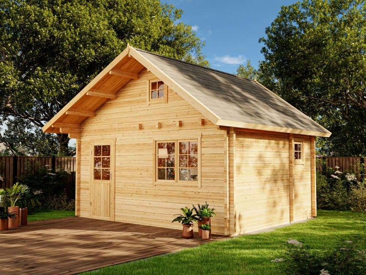 Alpholz Gartenhaus Fiona-70 ISO Blockhaus aus Holz Holzhaus mit 70 mm Wandstärke inklusive Schlafboden FSC zertifiziert, Blockbohlenhaus mit Montagematerial imprägniert 5,2x4,2m