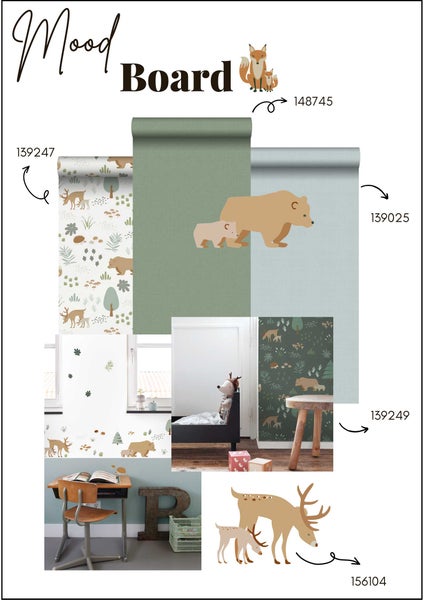 ESTAhome Wandtattoo Wald mit Waldtieren Beige und Mintgrün - 47.5 x 66 cm - 156104