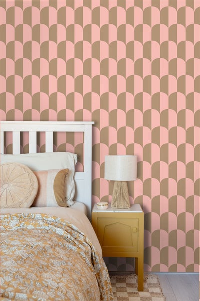 ESTAhome Tapete Art Decó Muster Rosa und Beigebraun - 50 x 900 cm - 139984