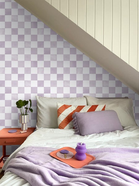 ESTAhome Tapete Karomuster Violett und Weiß - 53 cm x 10.05 m - 131287