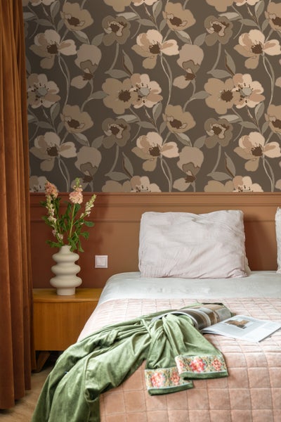 ESTAhome Tapete Blumen Beige und Braun - 50 x 900 cm - 130989
