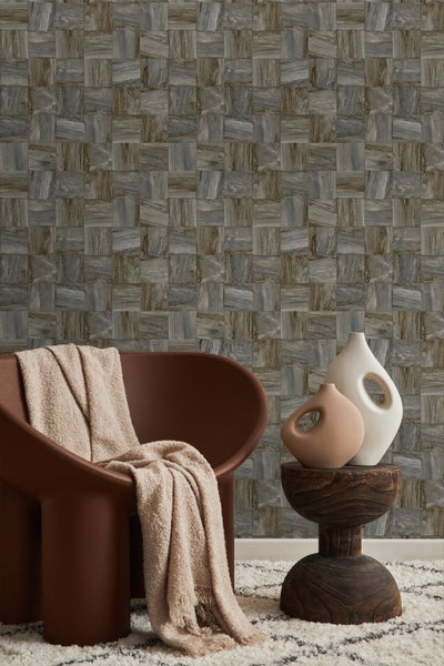Origin Wallcoverings Tapete quadratische Holzstücke Dunkelbraun - 53 cm x 10.05 m - 347519