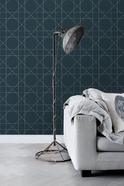 ESTAhome Tapete grafische Linien Dunkelblau - 53 cm x 10.05 m - 139093