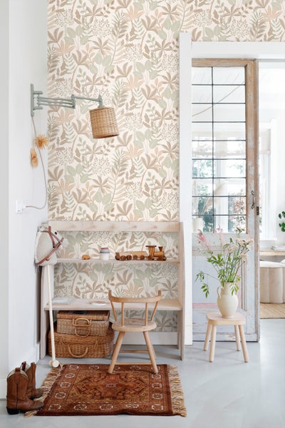 ESTAhome Tapete Blätter Grau, Beige und Graugrün - 50 x 900 cm - 139677