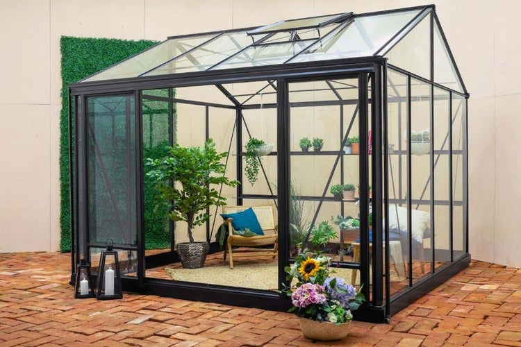 Terrando Gewächshaus Amalie Gewächshaus aus Metall in Schwarz, Anzuchthaus mit 4 mm Wandstärke Treibhaus 2,4x3,1m