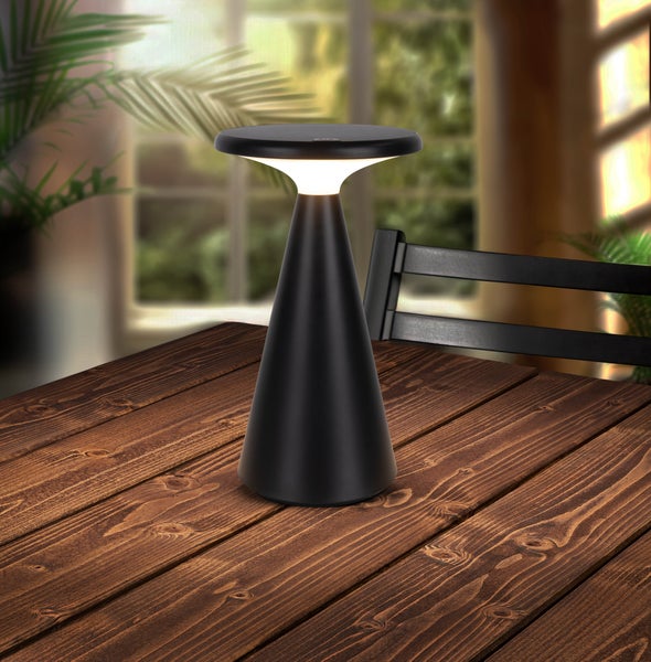 Solar-Akku-Tischleuchte Palu für Außen und Innen, aus Kunststoff in Schwarz , 20 cm hoch