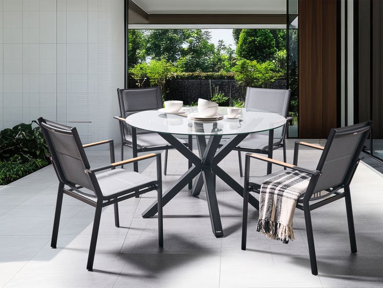 Gartentisch MALETTO 120 cm 120 cm Glas Schwarz