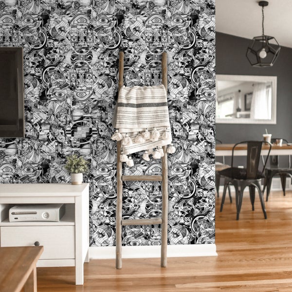 Walls4You Tapete surrealistischem Motiv Schwarz und Weiß - 53 cm x 10 m - 640158