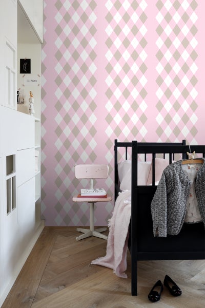 ESTAhome Tapete Karomuster Babyrosa - 53 cm x 10.05 m - 114925
