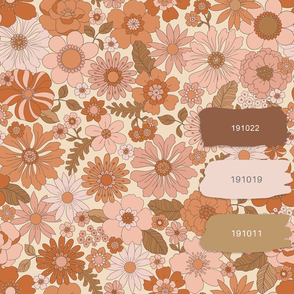 ESTAhome Tapete Retro Blumen Terrakottarosa und Orange - 53 cm x 10.05 m - 130962