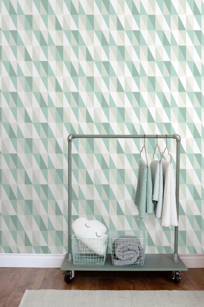 ESTAhome Tapete grafische Dreiecke Mintgrün und Blau - 53 cm x 10.05 m - 138920